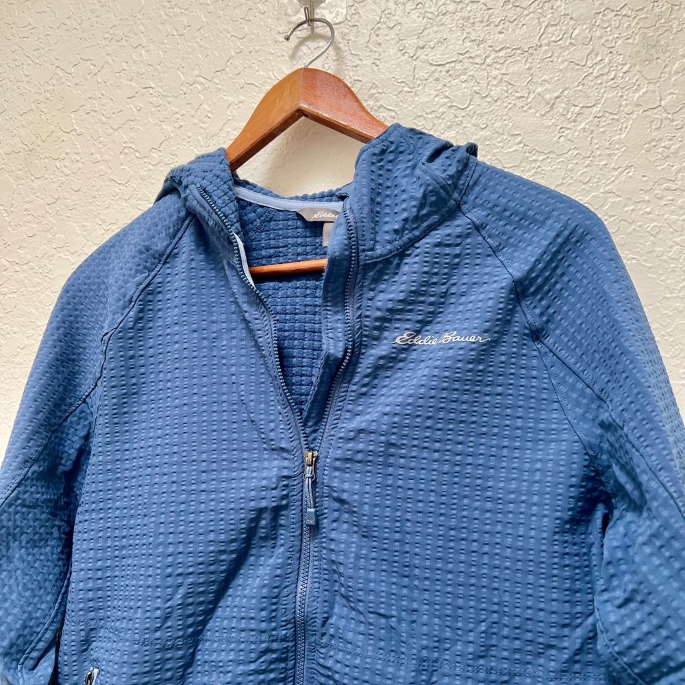 Eddie Bauer Womens First Ascent Blue Full Zip Hooded Jacket Outdoor Large Fleece - Picture 2 of 8